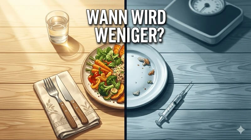GLP-1-Medikament und gestörtes Essverhalten – Spritze neben leerem Teller als Symbol