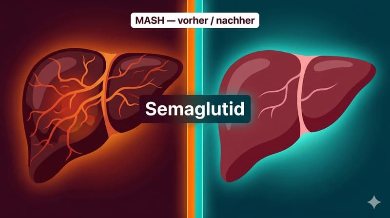 Infografik zu Semaglutid-Wirkung auf Lebergewebe bei MASH und Fibrose