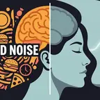 Frau sitzt ruhig am Tisch, leerer Kopf symbolisiert das Ende von Food Noise mit GLP-1