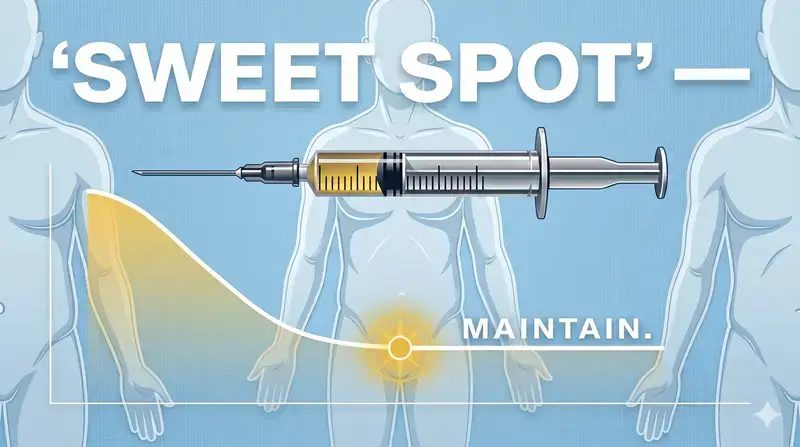 GLP-1 Erhaltungsphase – Spritze mit Sweet Spot Markierung auf Gewichtskurve im Gleichgewicht
