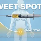 GLP-1 Erhaltungsphase – Spritze mit Sweet Spot Markierung auf Gewichtskurve im Gleichgewicht