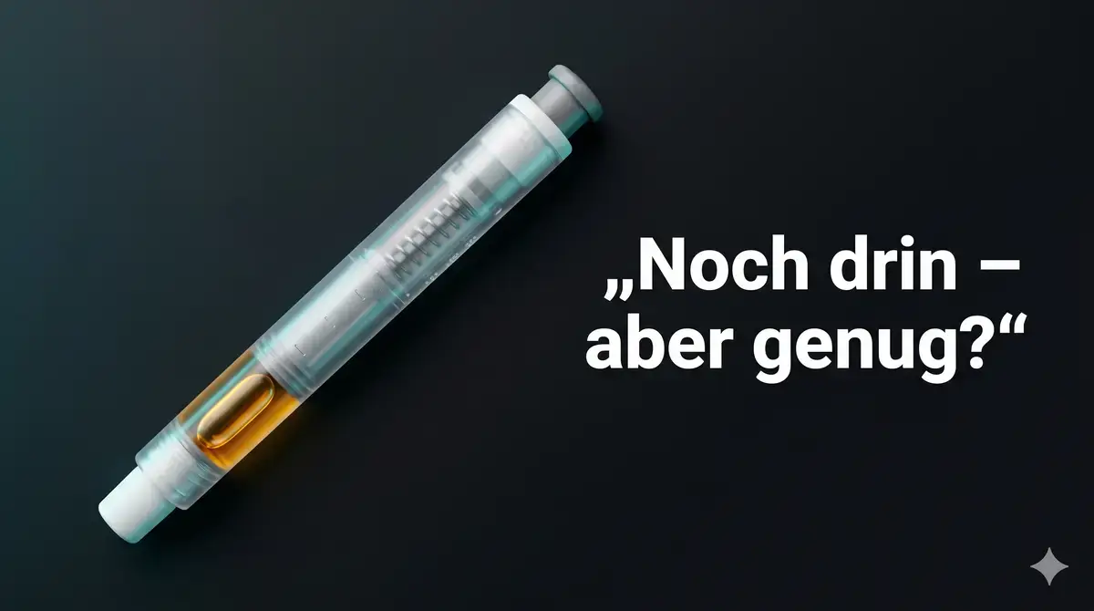 Mounjaro KwikPen mit sichtbarem Restvolumen nach der letzten Tirzepatid-Dosis