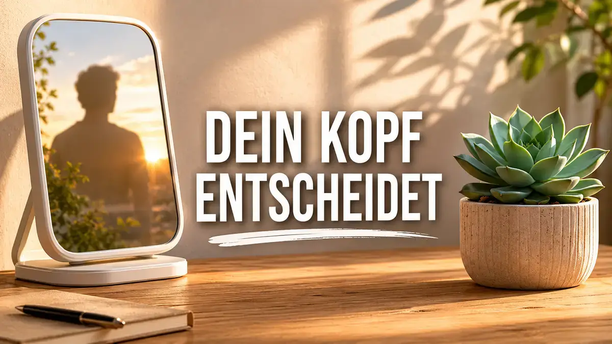 Person blickt ruhig und entschlossen in den Spiegel – mentale Stärke beim Abnehmen