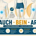 GLP-1 Injektionsstelle Vergleich – Bauch, Oberschenkel und Oberarm bei subkutaner Injektion