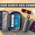 GLP-1-Pen in einer Kühltasche beim Sommerurlaub am Strand