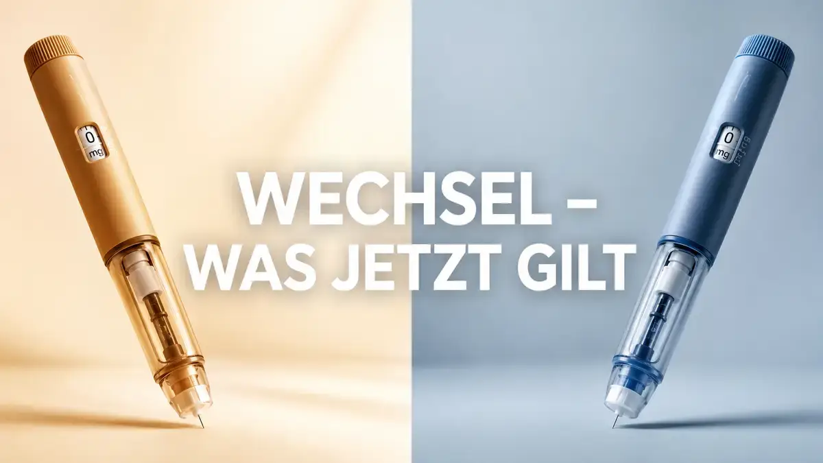 Zwei Injektionspens nebeneinander symbolisieren den Wechsel von Mounjaro zu Wegovy