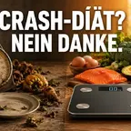 Nachhaltiges Abnehmen vs. Crash-Diät – Waage und gesunde Lebensmittel im Vergleich