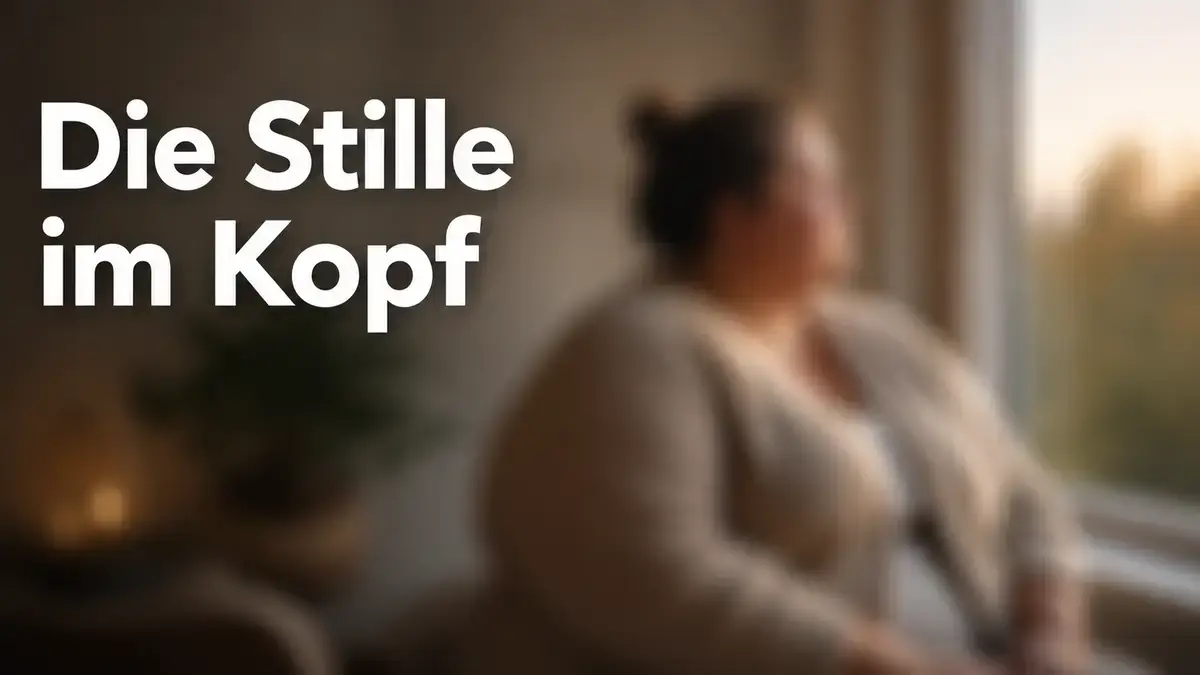 Frau sitzt ruhig am Fenster, Tasse Tee, kein Essen im Fokus, innere Stille