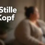 Frau sitzt ruhig am Fenster, Tasse Tee, kein Essen im Fokus, innere Stille