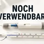 GLP-1 KwikPen neben Thermometer zeigt Temperatur über 30 Grad Celsius