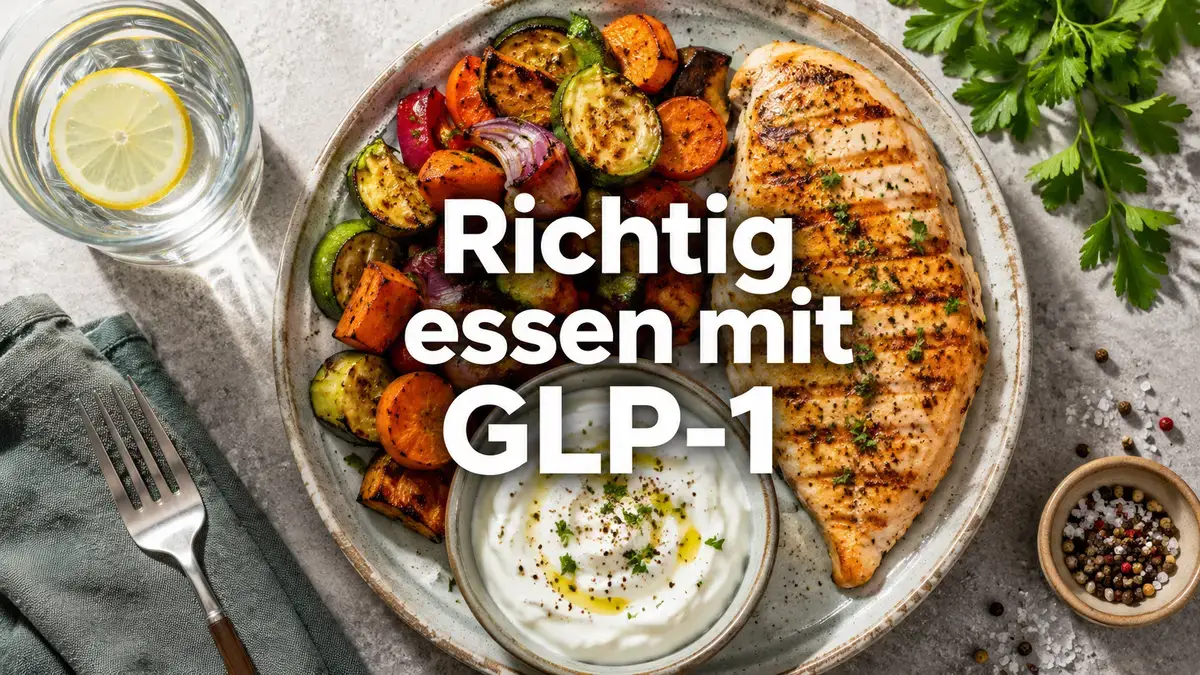 Gesunde Ernährung unter GLP-1-Therapie mit Eiweiß und Ballaststoffen auf dem Teller