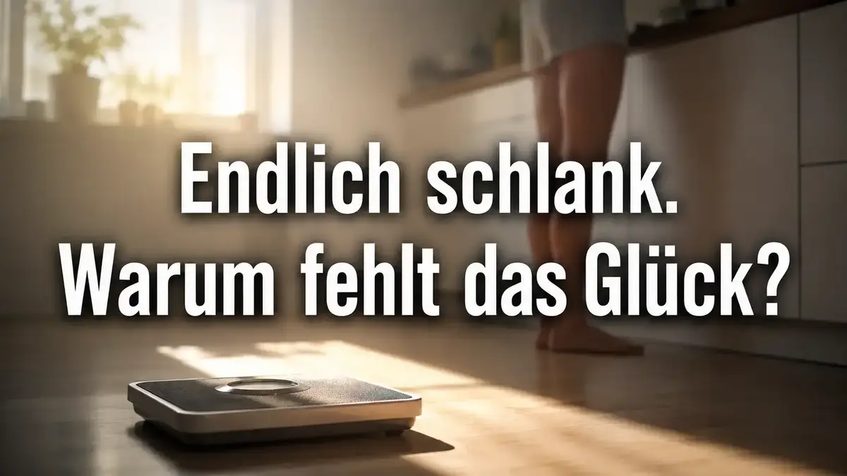 Leere Waage auf Küchenboden, warmes Morgenlicht, nachdenkliche Stimmung nach Gewichtsverlust