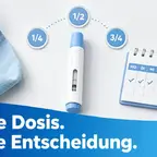 Mounjaro KwikPen mit angedeuteten Dosisteilungen für reduzierten Therapiestart