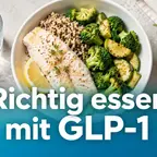 Proteinreiche Mahlzeit mit Fisch, Quinoa und Gemüse für GLP-1-Therapie