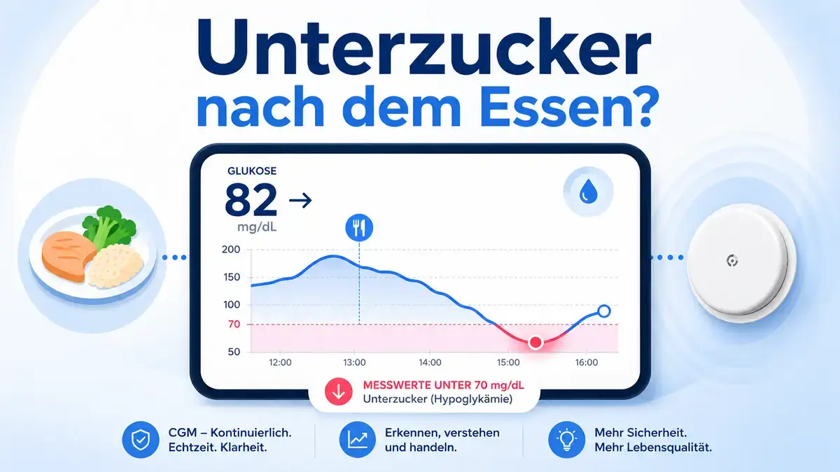 Reaktive Hypoglykämie unter GLP-1: CGM-Kurve mit Blutzuckerabfall nach dem Essen
