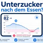 Reaktive Hypoglykämie unter GLP-1: CGM-Kurve mit Blutzuckerabfall nach dem Essen