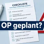 GLP-1 Pen neben OP-Checkliste und Warnsymbol zum Narkoserisiko