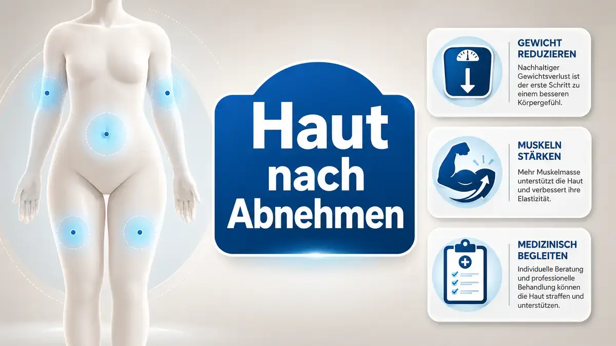  Infografik zu Hautüberschuss nach Gewichtsverlust mit GLP-1 Abnehmspritze