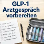 Arztgespräch über GLP-1-Medikamente vorbereiten: Notizblock mit Fragenliste auf Schreibtisch