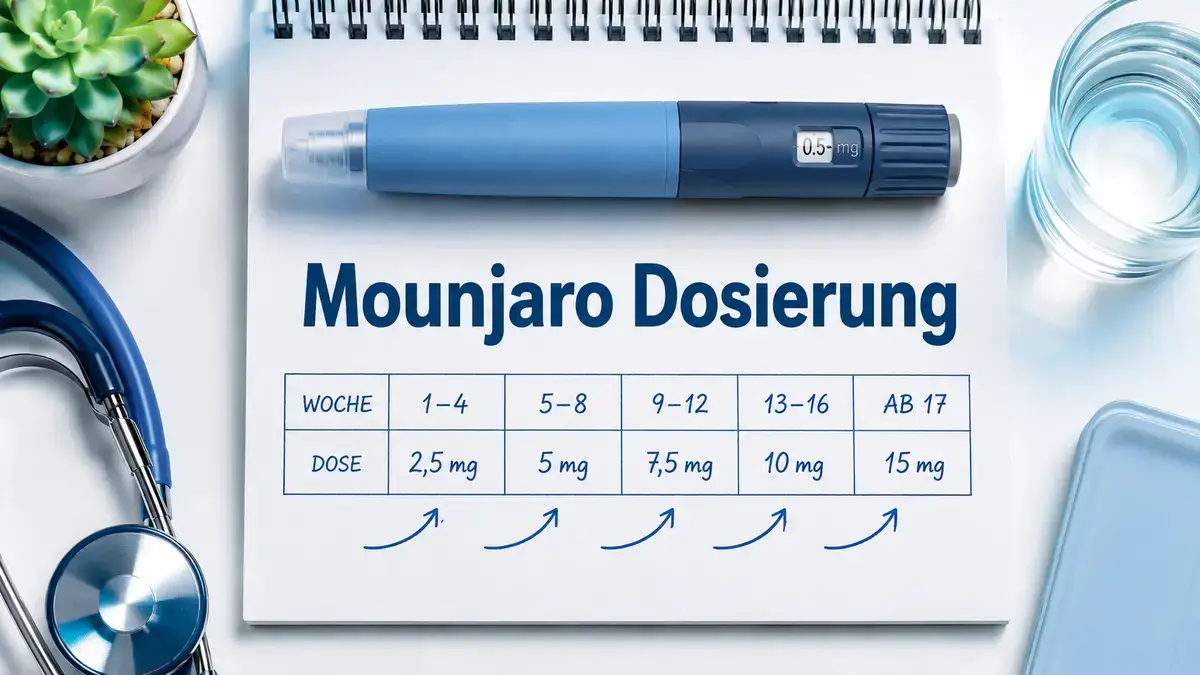 Mounjaro KwikPen mit Dosierungsplan Tirzepatid Wochen Uebersicht