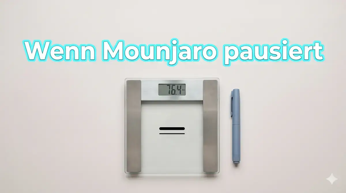 Mounjaro wirkt nicht mehr - Waage zeigt Plateau, Tirzepatid-Pen daneben