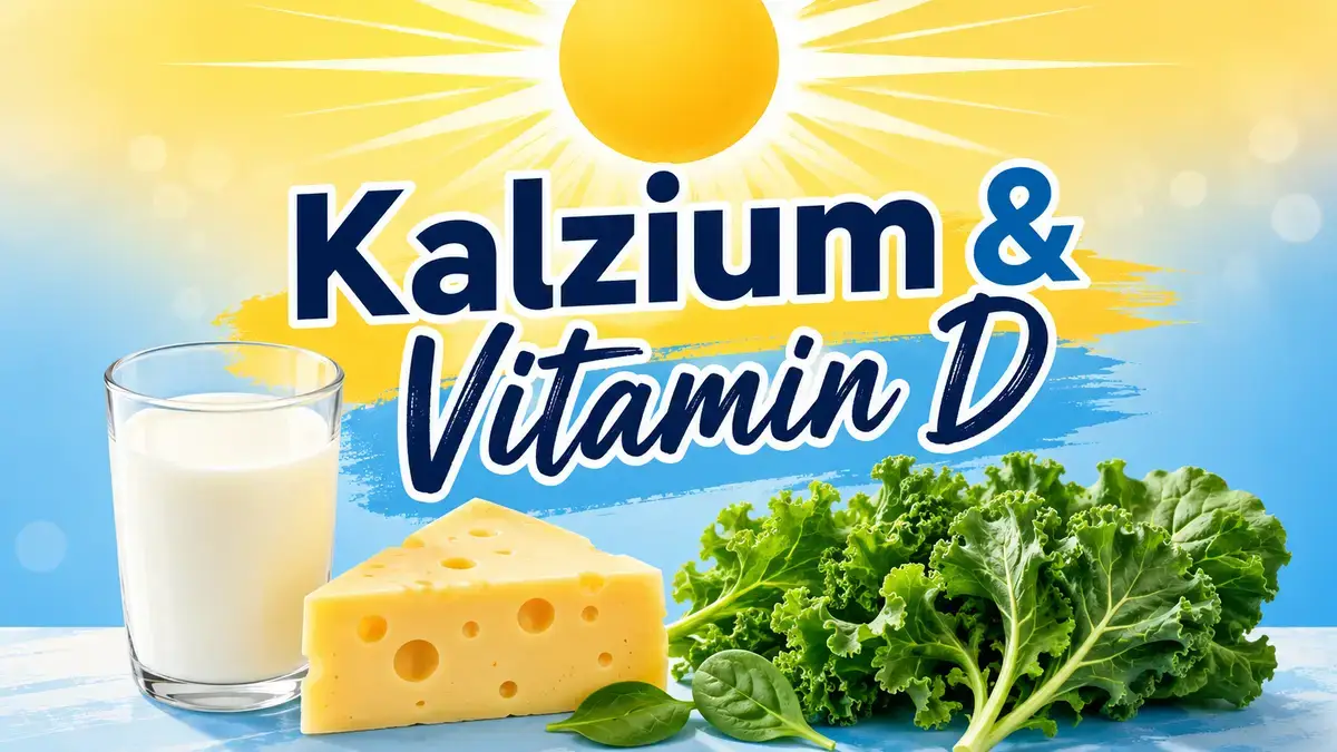 Sonnenlicht, Milchprodukte und grünes Gemüse als Symbol für Kalzium und Vitamin D beim Abnehmen