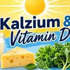 Sonnenlicht, Milchprodukte und grünes Gemüse als Symbol für Kalzium und Vitamin D beim Abnehmen