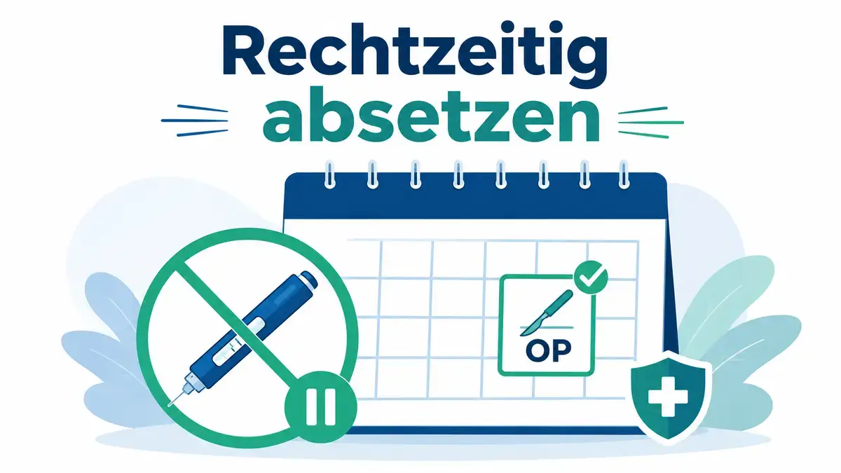 Kalender mit Spritzen-Symbol zeigt GLP-1-Agonisten vor OP absetzen als Countdown