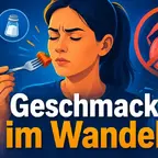 Frau schmeckt Essen skeptisch unter GLP-1 Geschmacksveränderung Therapie