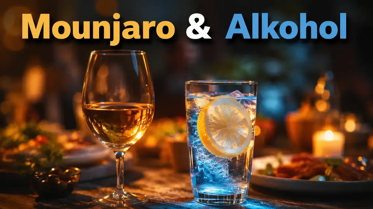 Weinglas und Wasserglas im Kontrast als Symbol für Mounjaro und Alkohol