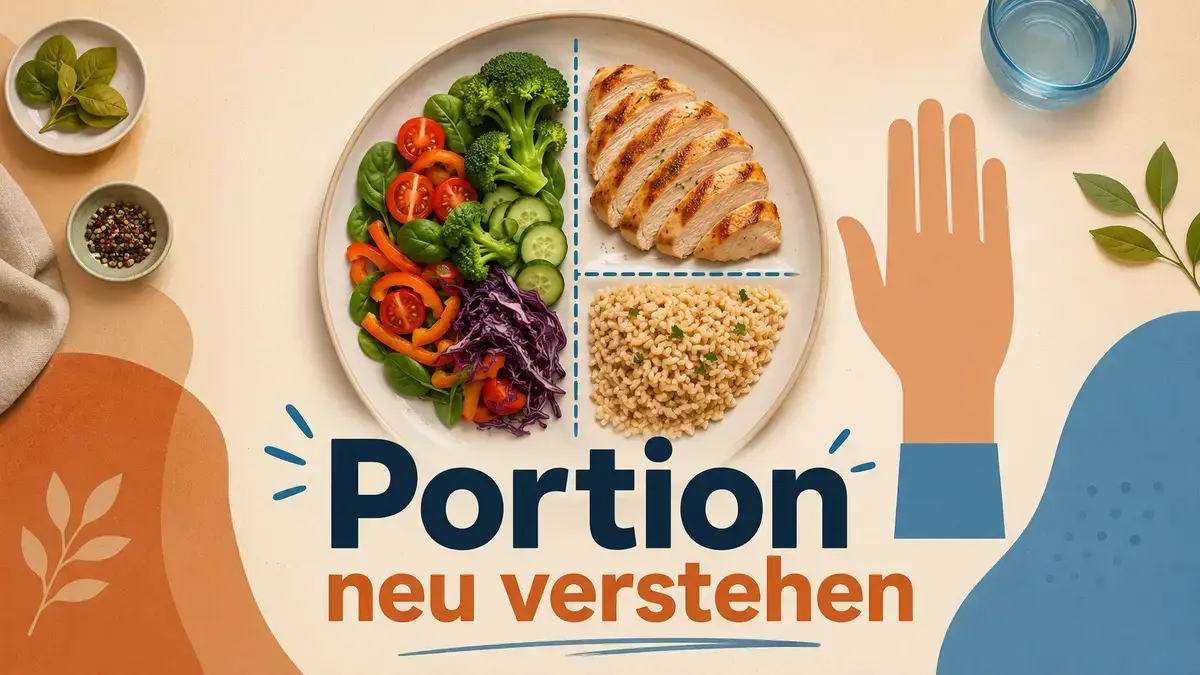 Kleiner Teller mit ausgewogener Portion unter GLP-1-Therapie, Sättigung