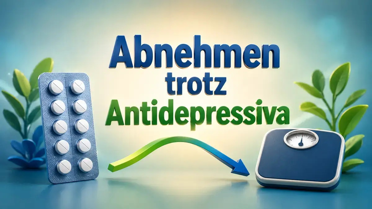  Illustration zu Abnehmen trotz Antidepressiva mit Tablettenblister und Waage