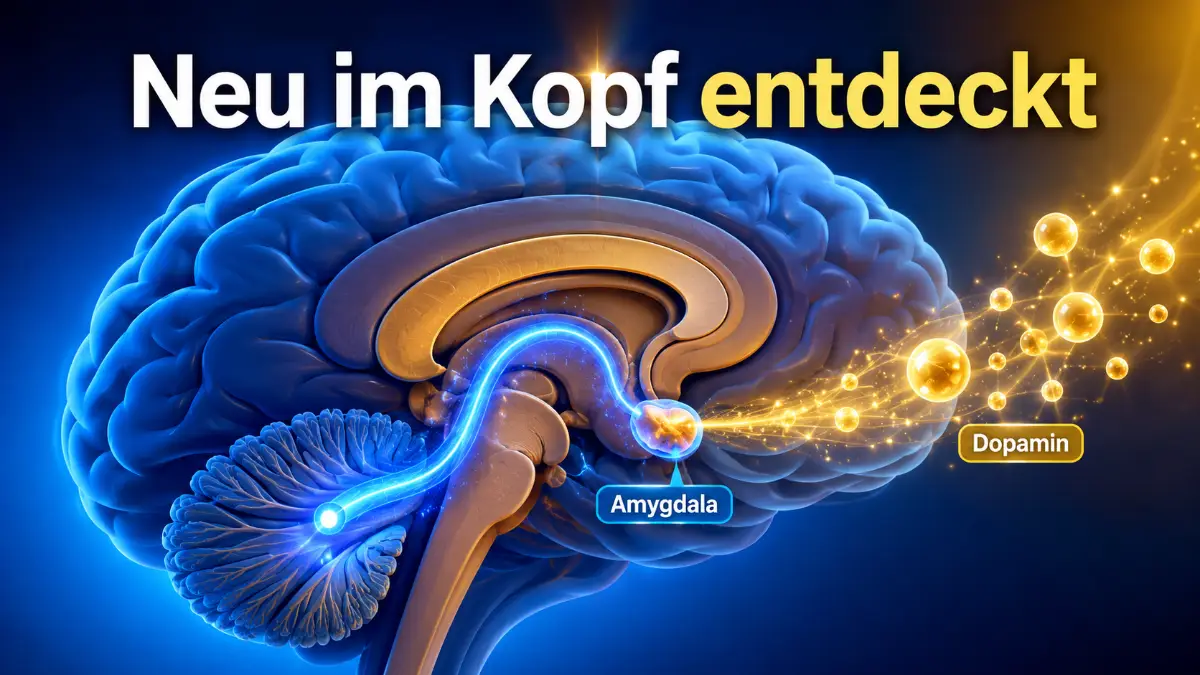 Illustration zeigt GLP-1 Belohnungssystem im Gehirn mit Dopamin-Signalweg