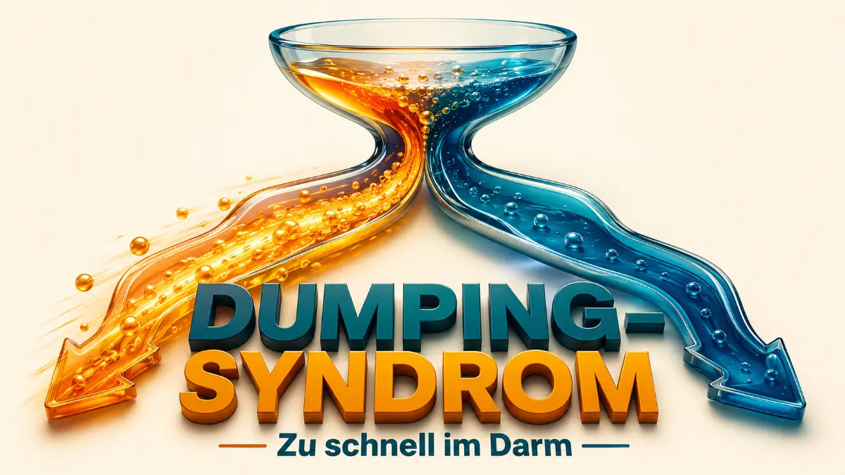Dumping-Syndrom nach Magenbypass mit Zeitachse von Frühdumping und Spätdumping nach der Mahlzeit