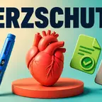 Mounjaro Herzschutz visualisiert als Herz und Injektionspen zwischen zwei Behördenstempeln