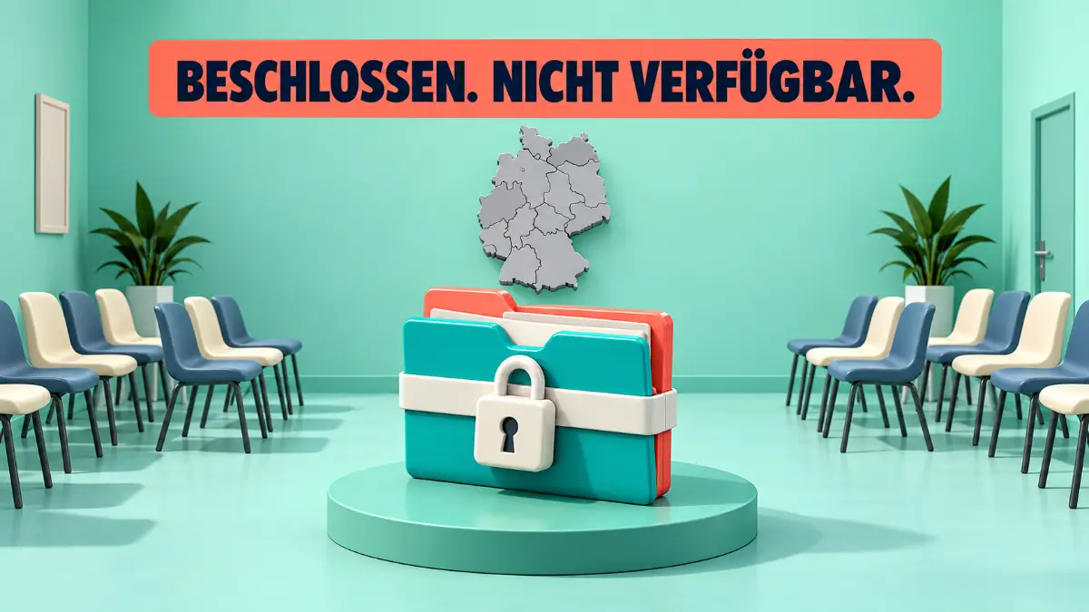 DMP Adipositas als Aktenordner hinter verschlossener Glastür, Symbol für fehlende Versorgungsstrukturen