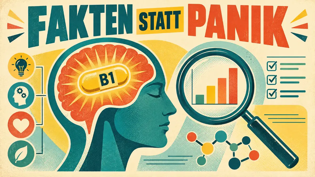 Wernicke-Enzephalopathie unter GLP-1 im Faktencheck mit Vitamin-B1-Kapsel und stilisiertem Kopf