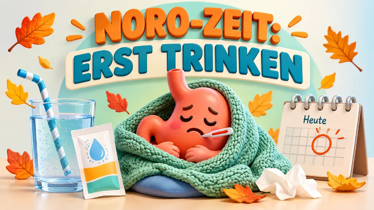 Magen-Darm-Infekt unter GLP-1 mit Wasserglas, Elektrolyt-Beutel und Kalender für den Spritztag