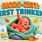 Magen-Darm-Infekt unter GLP-1 mit Wasserglas, Elektrolyt-Beutel und Kalender für den Spritztag