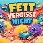 Adipositas-Gedächtnis: Fresszellen räumen im Fettgewebe abgestorbene Zellen auf, stilisierte Illustration