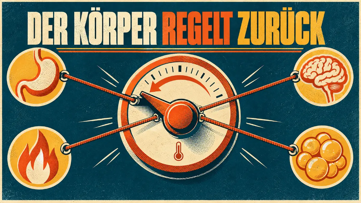 Grafik zeigt warum Menschen nach dem Abnehmen wieder zunehmen durch Hormone Energieverbrauch und Fettgewebe