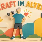 Semaglutid Gebrechlichkeit: Papierschnitt-Illustration einer älteren Figur mit Herz und Kraftsymbolen