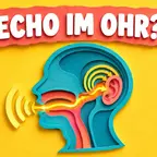 Klaffende Tube als Papiercollage mit hallenden Schallwellen zwischen Mund und Ohr