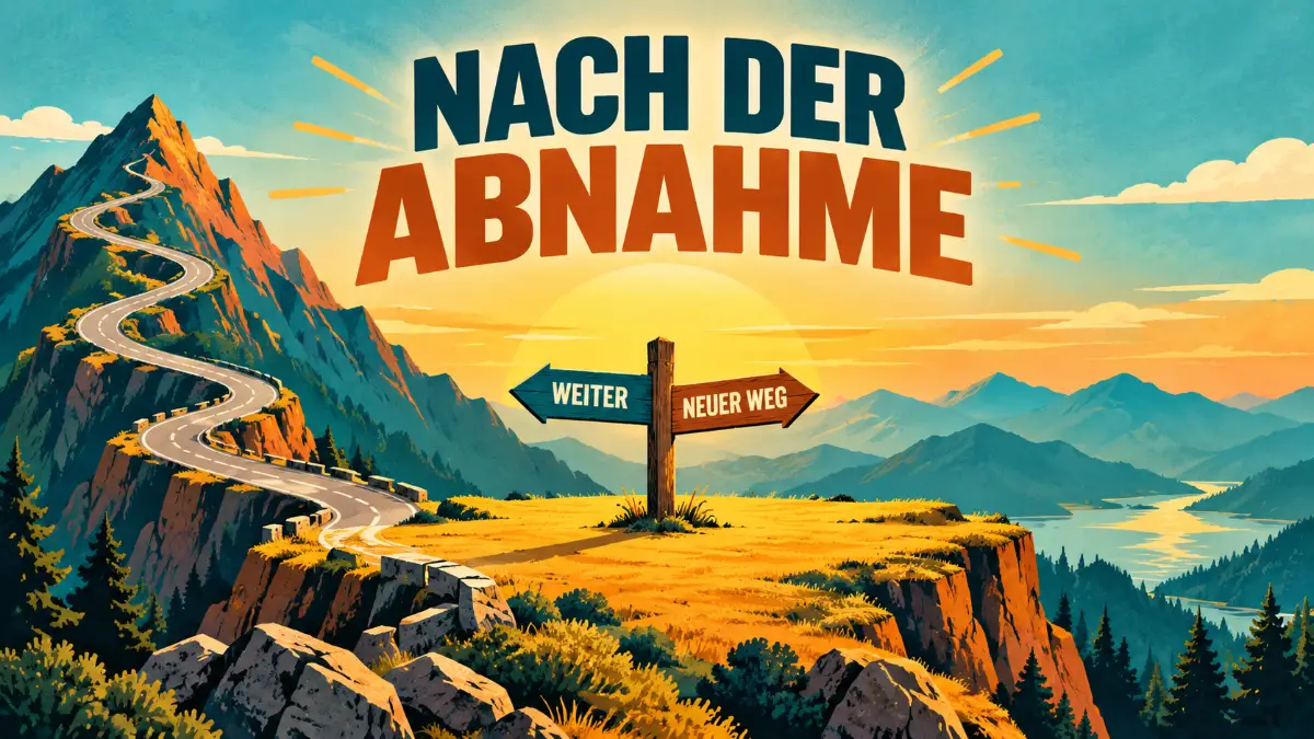 Mounjaro Langzeit als Weg mit steilem Abstieg, flachem Plateau und Wegweiser zur Erhaltungsphase