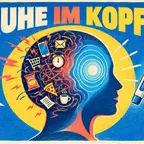 Abnehmspritze und ADHS: Illustration eines ruhigen Kopfes zwischen verstummendem Gedankenchaos