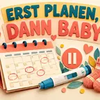 Schwangerschaft und Abnehmspritze mit Kalender, pausiertem Pen und Babysocken für die Kinderwunschplanung